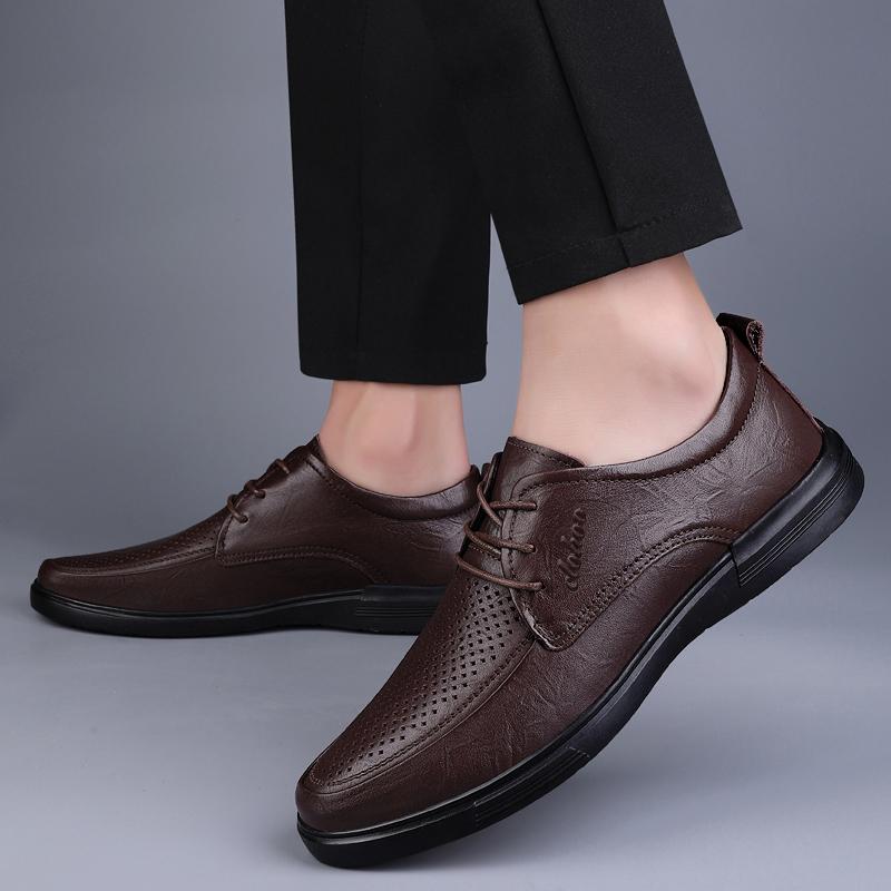Fashion Summer Men Punching Leather Casual Shoes High Business Dress Shoes Lace Up Oxford Footwear Men Breathable Comfort Driving Shoes