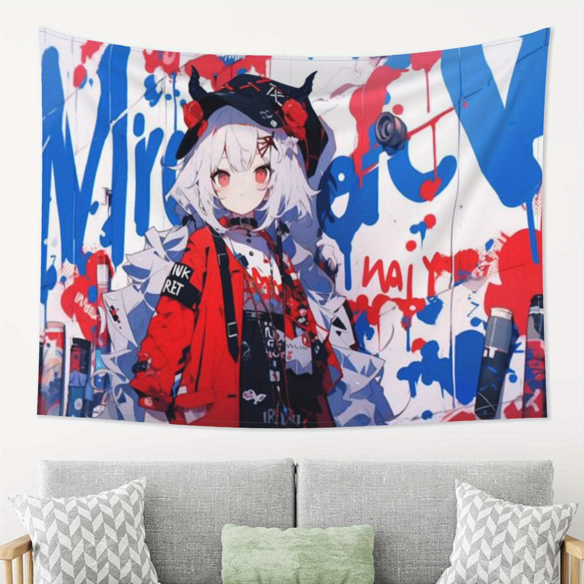 

Fashionable anime character tapestriescelebrating urban art with graffiti backgrounds and cool costumes perfect for home decor 74x94cm(29x37in)