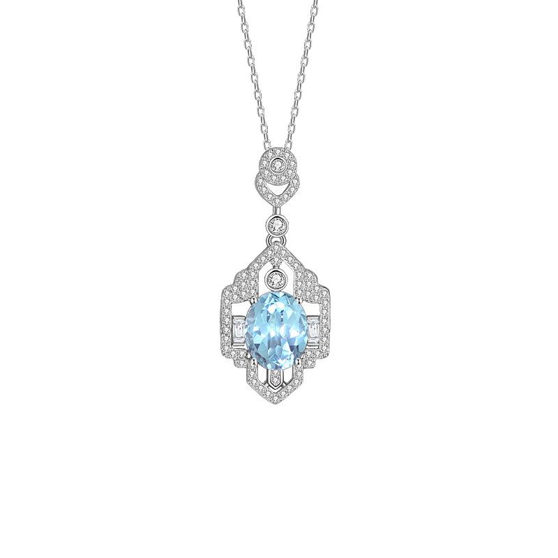 Natural Peridot Retro Pendant S925 Sterling Silver Necklace Women's Light Luxury Crystal Clavicle Chain Jewelry
