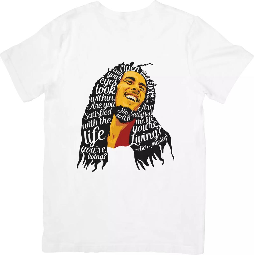 Bob Marley Music Unisex Fit for Men & Women Quality Cotton T-Shirt White.