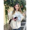 Kumikumi Idle Style Puppy Printed Loose Hooded Sweatshirt Women Fall Minority All-Match Loose Slim Looking