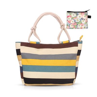 NICOLE DORIS Canvas Tote Bag for Cute Floral Large A4 Shoulder Diaper Stylish Perfect for with Stripe and Pouch & Women, Print, Lightweight, Capacity,