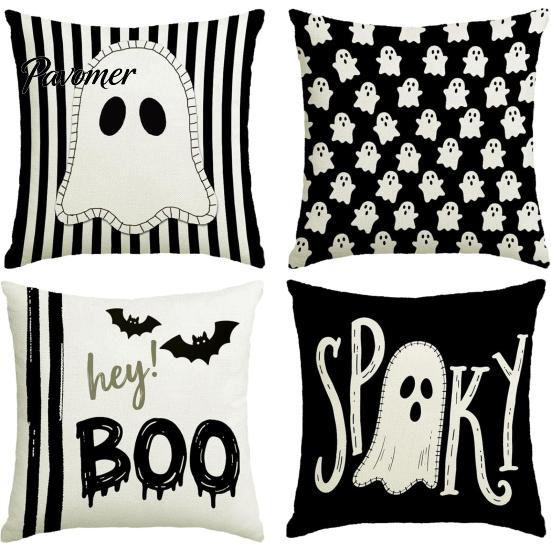 Square Sofa Cushion Protectors Halloween Ghost Cover, Retro Pumpkin Throw Pillow Case, 18x18 Covers Inch Washable Cover for Couch Bed Decor Breathable