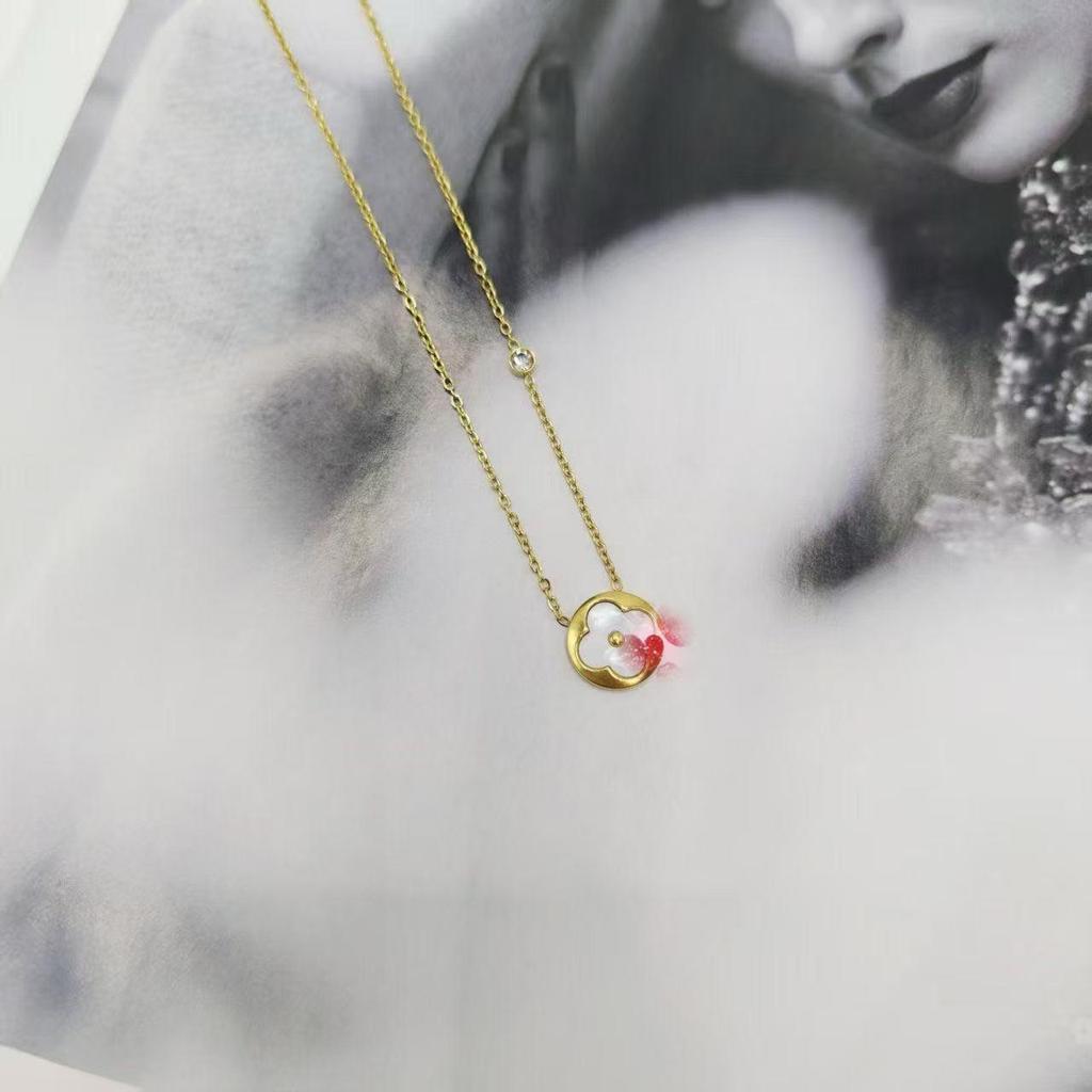 Europäische & Amerikanische Titanstahl Vierblättriges Kleeblatt Halskette für Damen - Bunte Schlüsselbein Kette, Trendiger Schmuck
