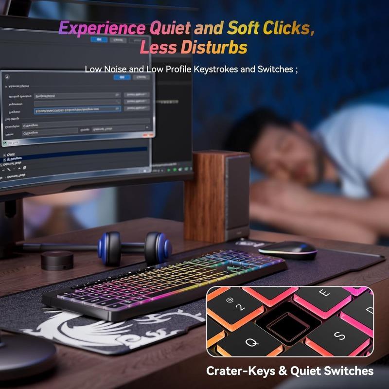 2.4G Wireless Keyboard Mouse Set RGB Backlit Rechargeable Full-Size Rechargeable Ergonomic Business Office Keyboard & Mouse Set
