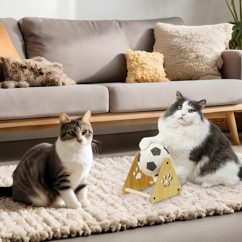 Cat Scratching Ball Interactive Cat Ball Toy With Wooden Base Spherical Nail File Scratcher Enrichment Exercise Soccer Pet