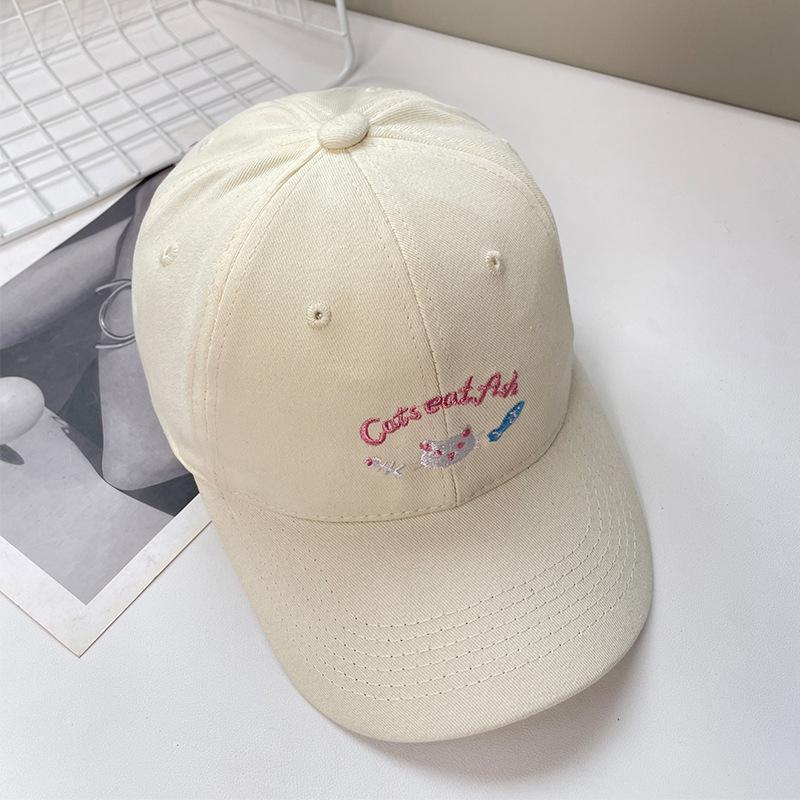 Dopamine Sweet Cute Kitten Embroidered Baseball Cap Children Spring And Summer Big Head Circumference Show Face Small Cap