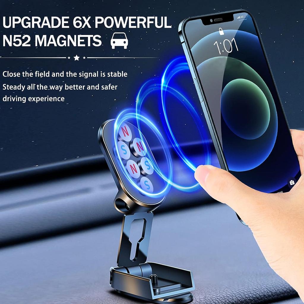 Foldable Metal Car Phone Holder, 720° Rotatable Strong Magnetic Flip Holder, Magnetic Phone Holder, Universal Dashboard Car Holder