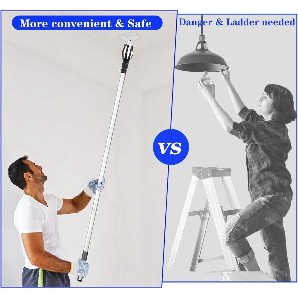 Uniarmoire 12 FT Light Bulb Changer for High Ceilings, Light Bulb Pole Changer for High Ceilings, Light Bulb Changer with Baskets and Suction Cup,