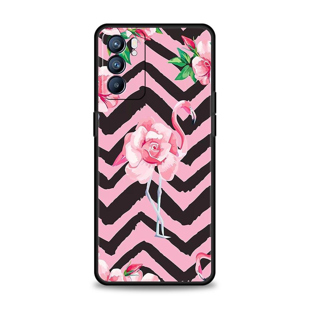 Lovely Pink Flamingos Leaf Phone Case For Oppo Reno8 Reno7 Reno6 Pro A54 5G Find X6 X5 A53 A52 A9 A15 A95 A17 A16 A57 A31 Cover