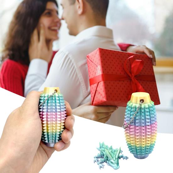 Spiky Grippie Stim Fidget Toy with Articulated Dragon Hand Massager Keychain Stress Relief Pain Stimming Tool Portable Bumpy Roller Sensory Toy