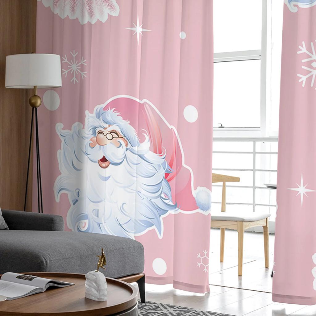 Rosa Weihnachtsbaum Schneeflocke Weihnachtsmann Tüllvorhänge für Wohnzimmer Schlafzimmer Dekor Chiffon Transparent Voile Küchenfenstervorhänge