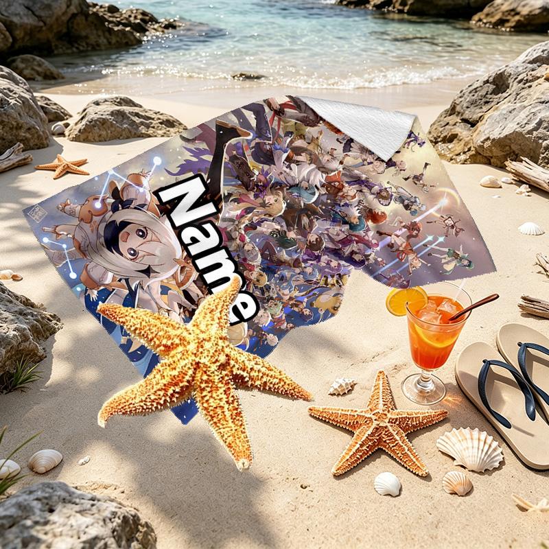 Custom Name Personalized Genshin Impact Print Beach Towel, for Trip Camping Beach Party Home Decor, Birthday Gift for Family & Friends