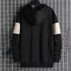 Men Fall Winter Hoodie Contrast Color Drawstring Long Sleeves Hooded Elastic Cuff And Hem Thin Daily Wear Casual Sport Top