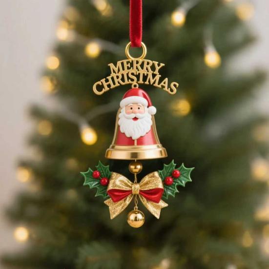 Christmas Ornaments Double-Sided Acrylic Santa Claus Bell Hanging Decor for Tree Home Store Festive Holiday Party Decoration