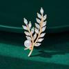 Women Brooch High-Gloss Rhinestone Inlay Sparkling Faux Pearl Wheat Design Lapel Pin Non-Slip Buckle Scarf Badge Clothing Bags Accessories