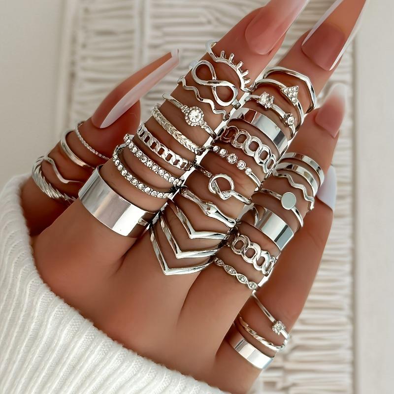 European and American Geometric Creative Ring Set of 30 Pieces, Personalized Irregular Design Women's Ring