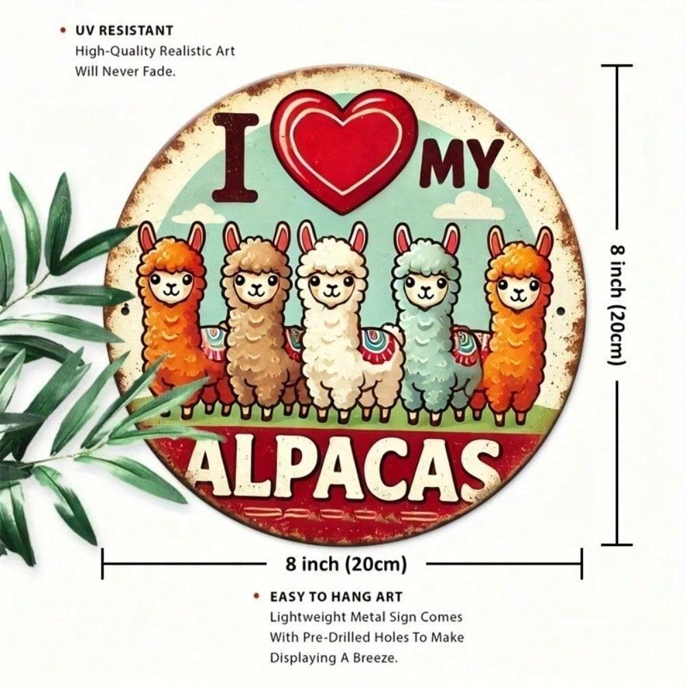 Vintage Round Alpaca Metal Sign 8 Inch Retro Tin Plaque Wall Art Decor for Home Bar Cafe