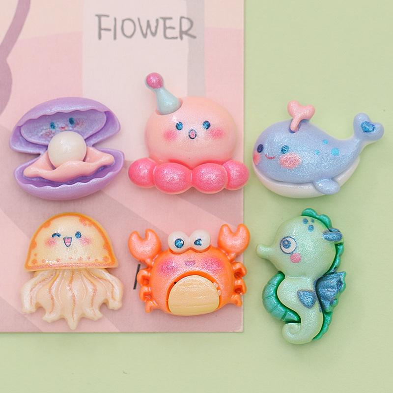 10Pcs New Cute Resin Mini Little Marine Animals Series Flat Back Manicure Parts Embellishments For Hair Bows Accessories