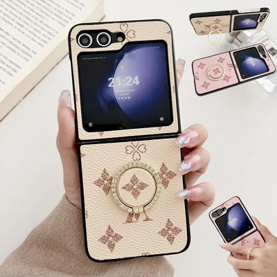 Samsung Galaxy Z Flip 7 6 5 4 3 için Lüks İş Sle Retro Desen Çift V Telefon Kılıfı Bla Zincir Bileklik Kadın Koruyucu Kapak