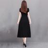 Plus Size Summer Lady Dress Slim Fit A-line Midi Dress Round Neck Short Sleeves Slim Waist Pure Color Mid-calf Length OL Commute