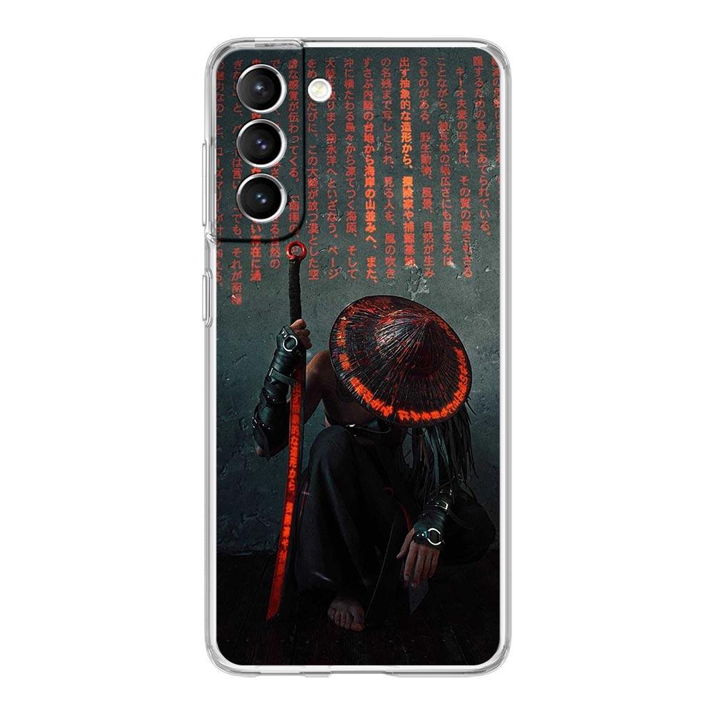 Handyhülle für Samsung Galaxy S25 S24 S23 FE S22 Ultra S20 S21 5G S10 Plus S10E Weiche Klare Hülle Japanische Samurai-Kunst