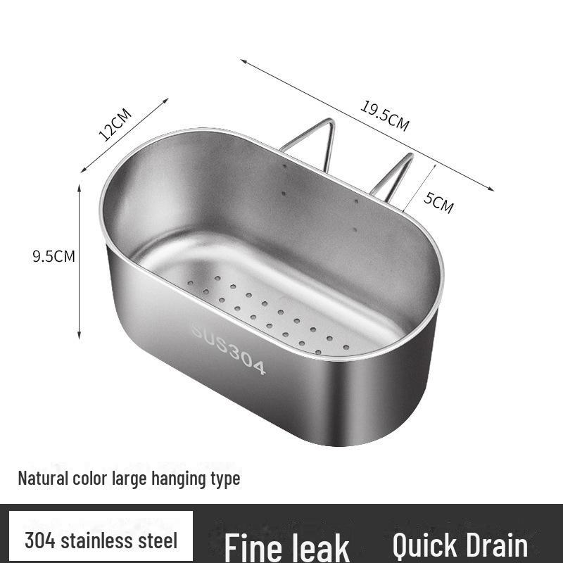 New 304 Stainless Steel Multi-Function Sink Drain Basket with Filter & Hanging Rack