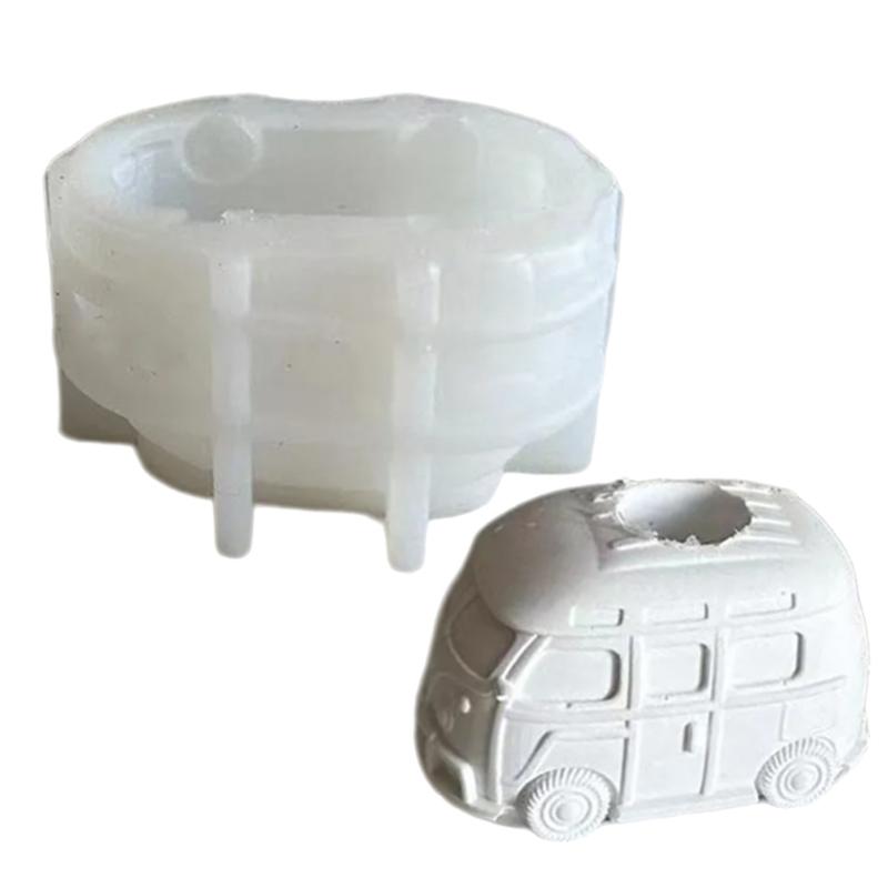 

School Bus Shaped Candlestick Silicone Molds Concrete Plaster Candle Holder Mould Resin Drop Cement Molds Home Decors