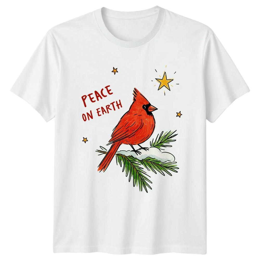 Peace On Earth Cardinal Christmas Holiday Unisexs TShirt Unisexs Tee Graphic Top S