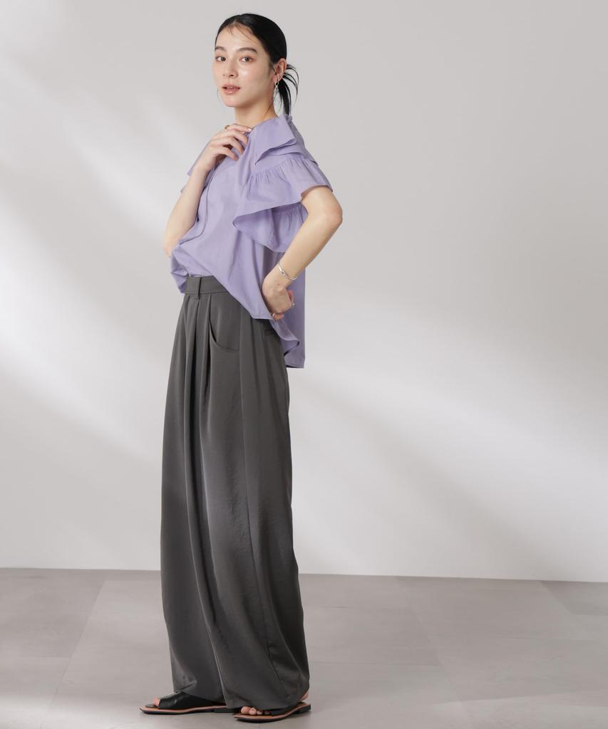 Nano Universe Made In India Cotton Frill Sleeve F Blouse, Women's, 081, L. Purple, 669-5121300