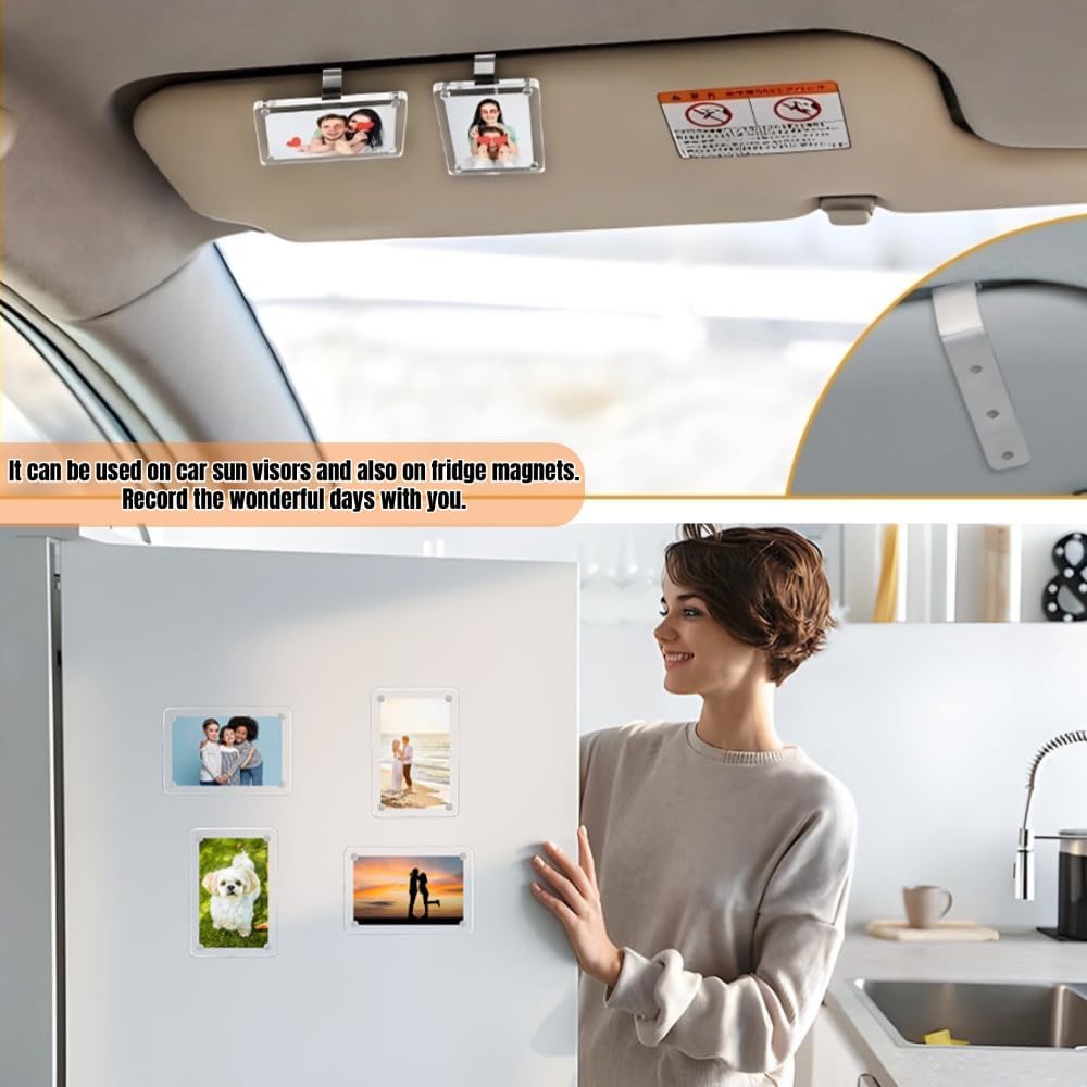 3Pcs Magnetic Car Picture Holder - Transparen Car Visor Clip Photo Frame Suitable for Lover or Family Photo, Car Visor Photo Clip Gifts for Mom