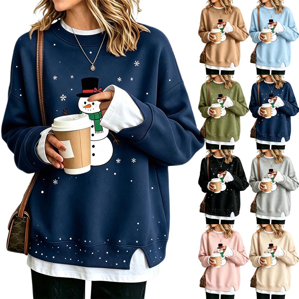 Women's Casual Christmas Print Loose Fit Long Sleeve Layering Sweatshirt