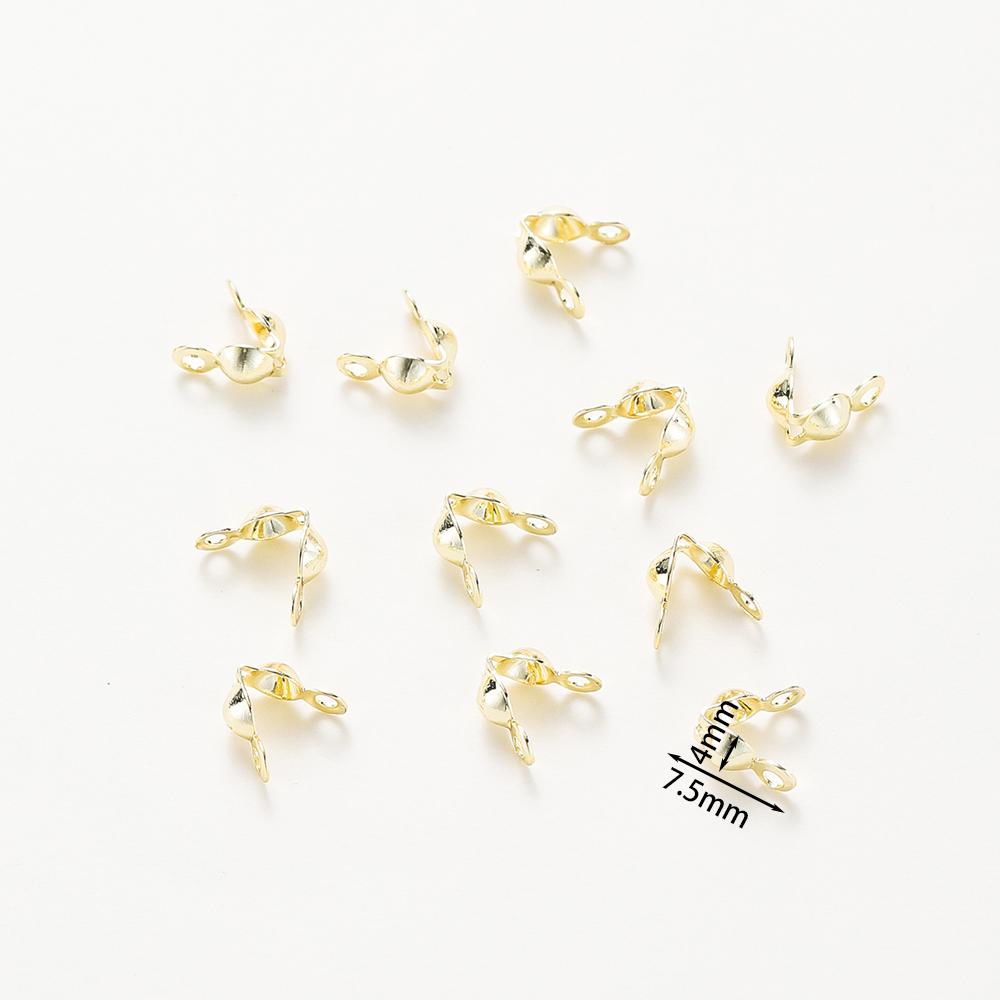 14K 18K Real Gold Plated Double-Cup Bead End Clasp Beads Open Cover Crimp Connector Bead For DIY Jewelry Making Necklace Compont