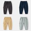 Boys' Autumn and Winter Tooling Large Pocket Rubber Band Belt Casual Pants, Trendy Cotton Comfortable Warm Tied Feet Long Pants