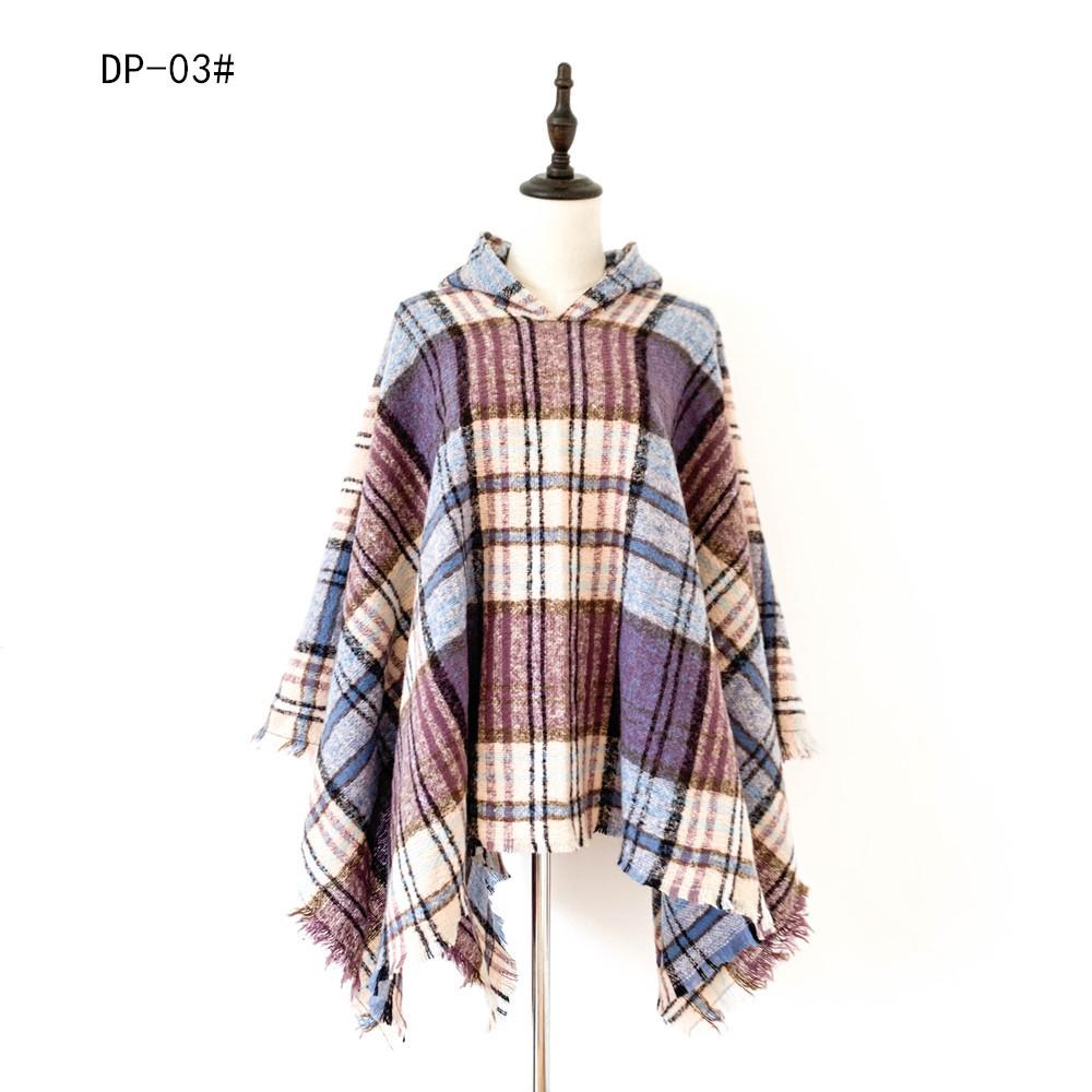 Nuovo pullover spinato primaverile e autunnale con cappello a quadri, mantello e scialle