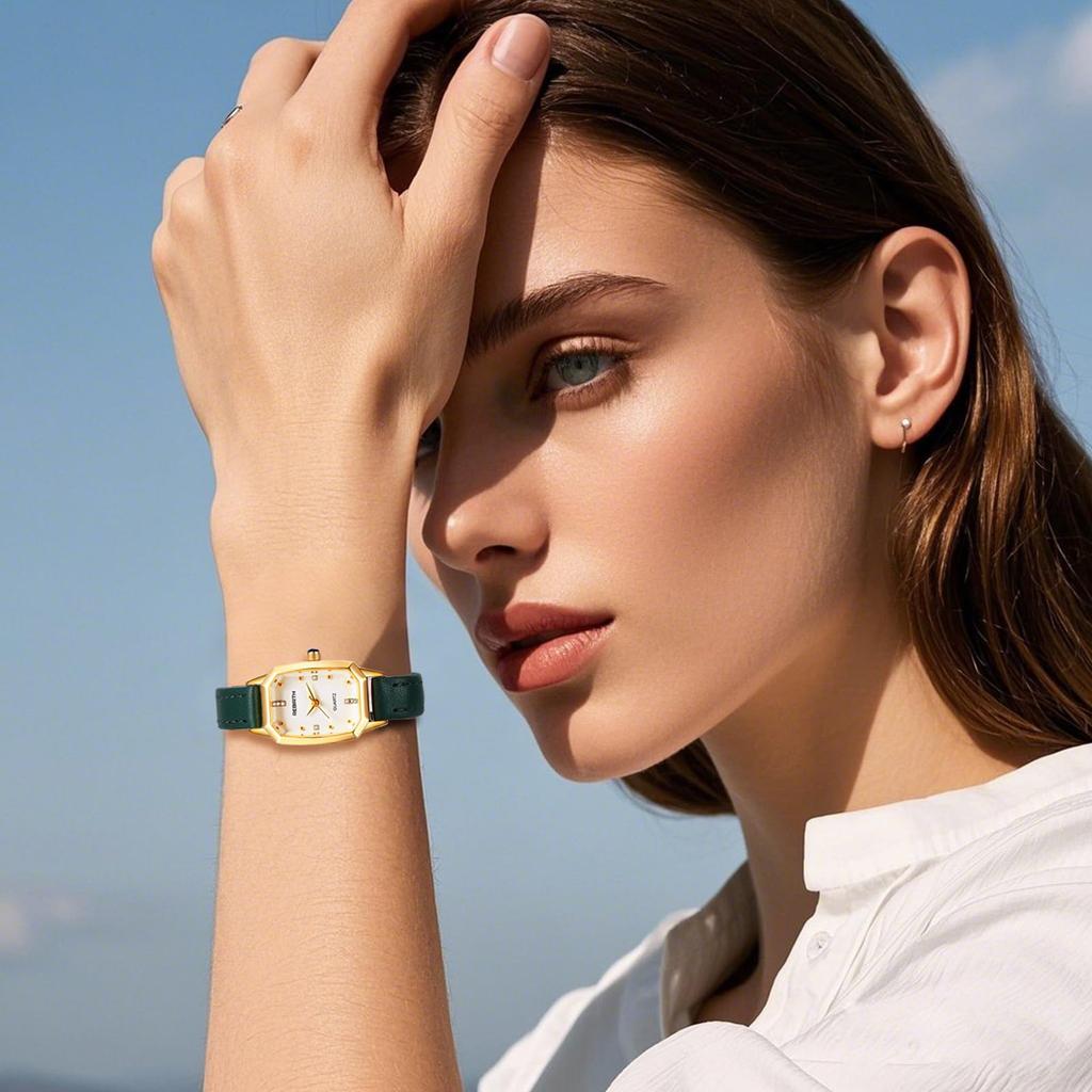 Women's Square Watch with Genuine Leather and Waterproof Design: Casual, Stylish, Sparkling Diamond Design, Popular Stainless Steel Analog Display