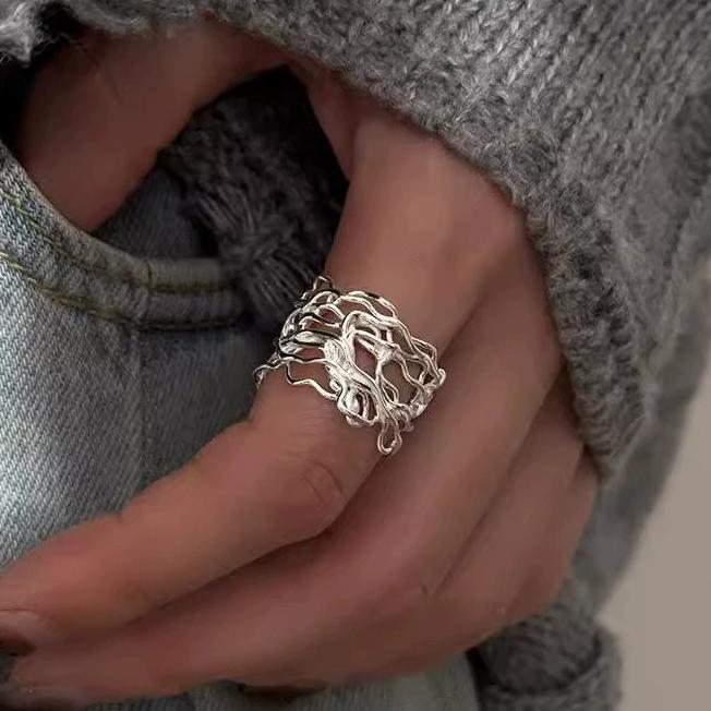 Sam Panda 925 Silver Simple Ring For Women Fine Jewelry Finger Adjustable Open Vintage Big Ball Ring For Party Birthday