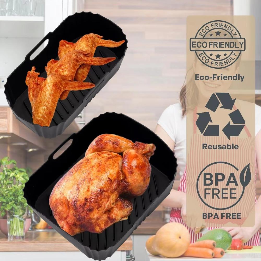 2Pcs/Set Foldable Air Fryer Liner Silicone Air Fryer Baking Tray Air Fryer Basket  Cake