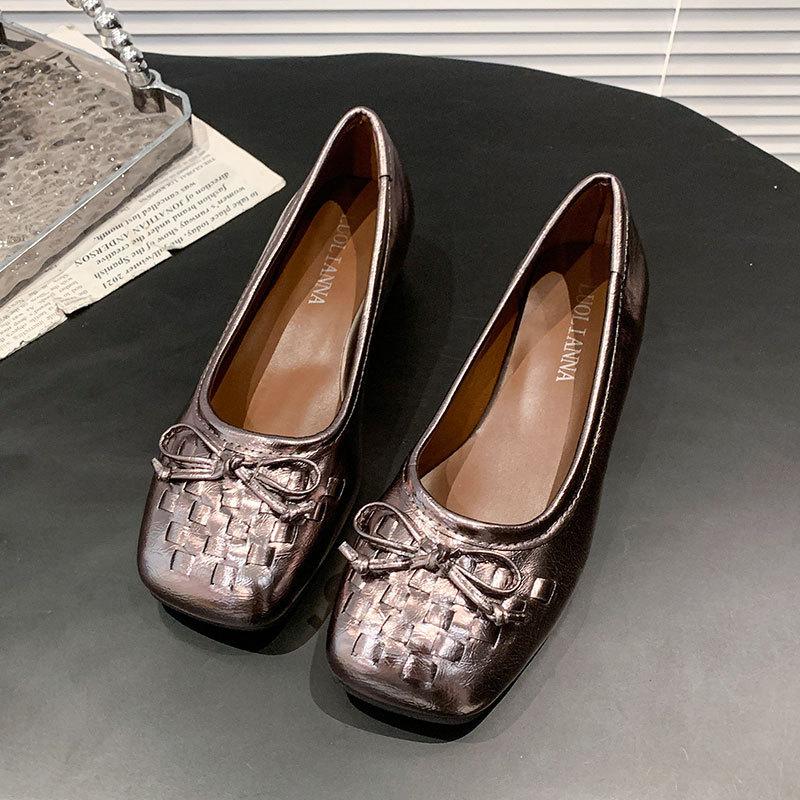 French Silver Single Shoes Autumn New High-end Square Head Soft Sole Light Mouth Small Leather Shoes Flat Sole
