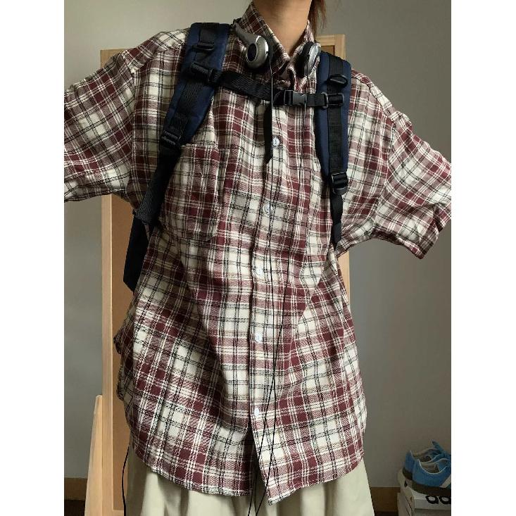 

Рубашка в клетку в стиле ретро, мужская, с короткими рукавами, модная, повседневная, универсальная, в стиле Гонконга, весна-осень, хулиганская, красивая, дюймовая куртка 2XL красный