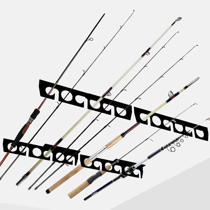 Fishing Rod Display Stand Wall Ceiling Storage Rack Horizontal Rod Stand 6/12-Rod Wall Mounted Fishing Rod Holder