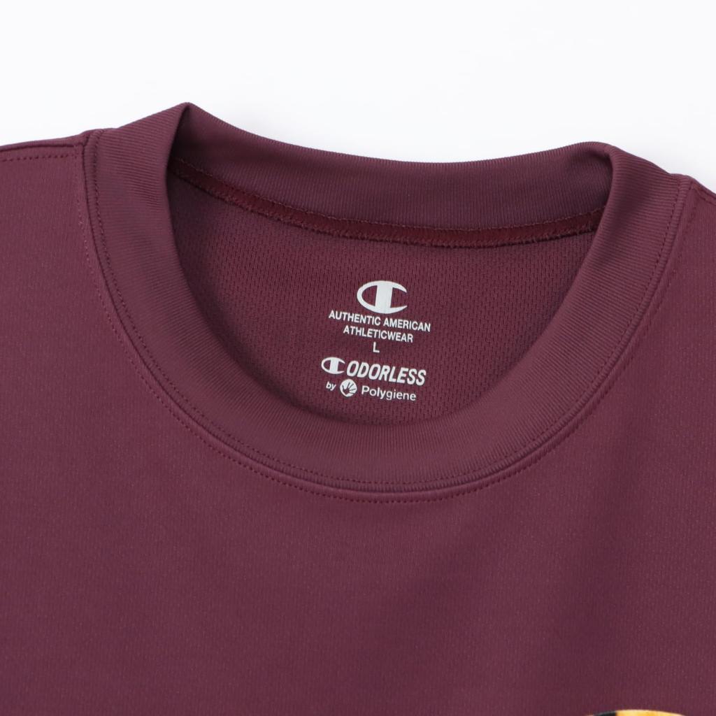Short Round Odor Quick One Point Short Sleeve Maroon [Champion] T-Shirt, Sleeve, Neck, Antibacterial, Resistant, Drying, Logo, Women's T-Shirt,