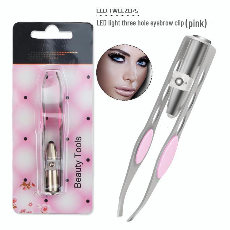 LED-Illuminated Stainless Steel Eyebrow Trimmer with Tweezers and Hair Removal Tool