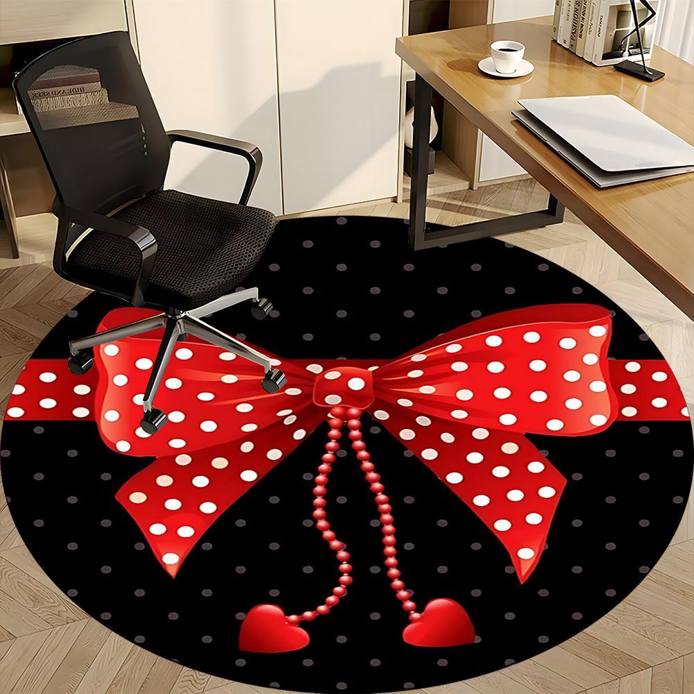 1pc Polka Dot Bow Office Round Rug, Carpet for Office, Gaming, Lightweight Round Floor Mat yy260208035