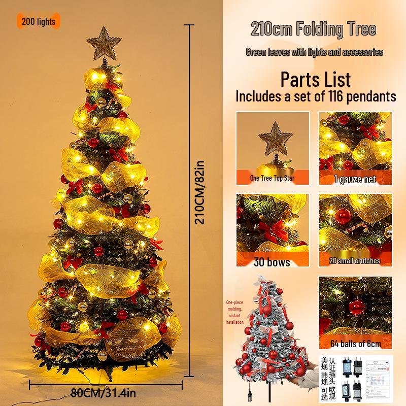 Luxury Folding Telescopic Christmas Tree with Warm Lights - Green Flocking Floor-Standing Decor