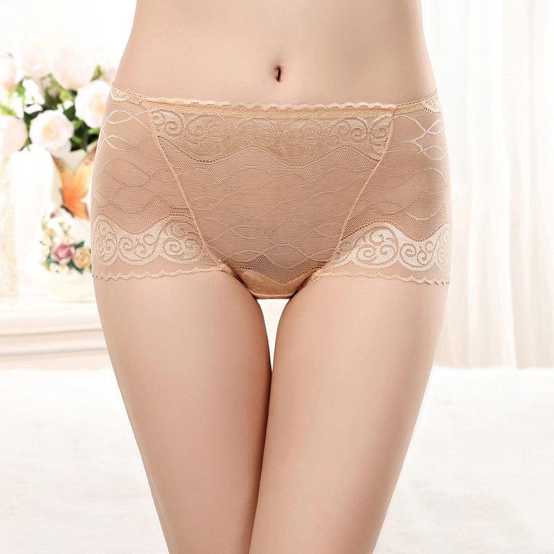 Sexy Spitze Hohl Transparent Blume Hohe Taille Übergröße Damen Unterwäsche Baumwollsohle Slips