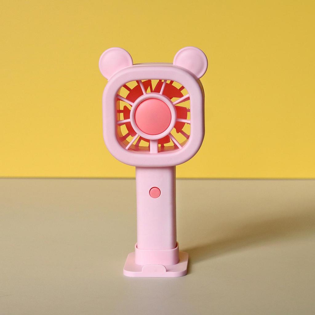 Mini Handheld Cartoon Bear Crown USB Rechargeable Fan - Three-Speed Portable Pocket Fan for Summer Outdoor Use