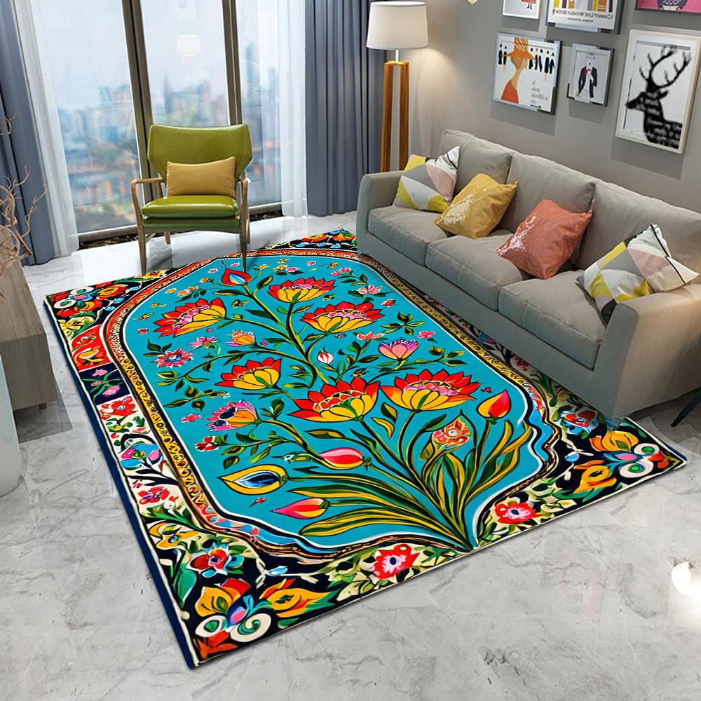Dywan w stylu retro Bohemia z kwiatami do salonu, pod sofę, do sypialni, gabinetu, kuchni, mata pod drzwi wejściowe, antypoślizgowy, luksusowy dywan do dekoracji domu