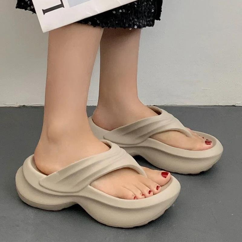 Fashion Rimocy Trend Women Wedges Platform Sandals Summer Thick Heel Clip Toe Slippers Outdoor Solid Non-Odorant Sandalias De Mujer Eva