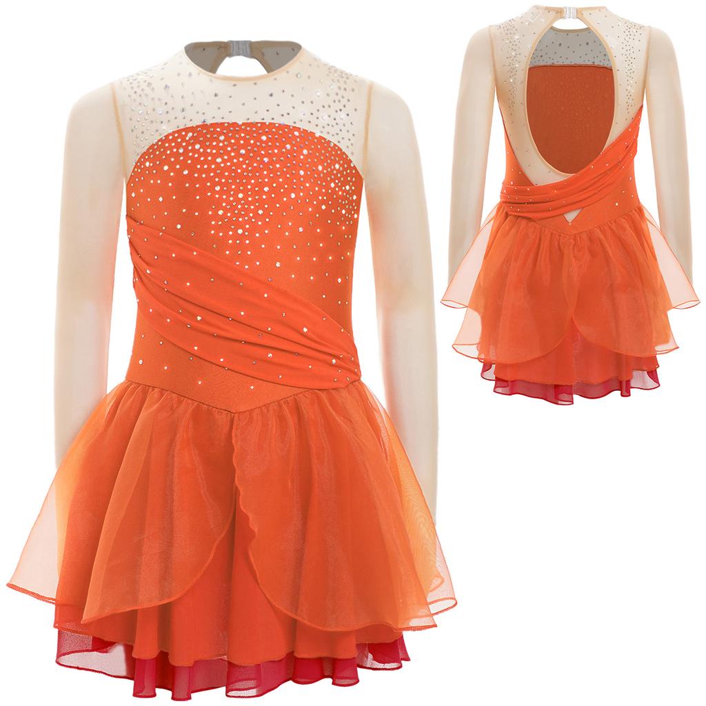 Dívčí kostým na krasobruslení Lyrický Balet Taneční Výstřih Šaty na zádech Třpytivé kamínky Moderní Lyrické Dancewear